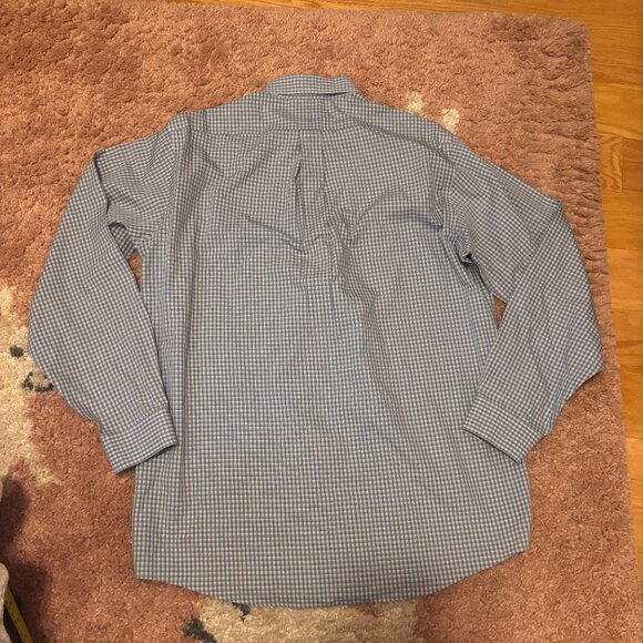 LL BEAN Men's Blue Check Grid Wrinkle Resistant Casual Button Shirt L-Tall VTG - Picture 6 of 6